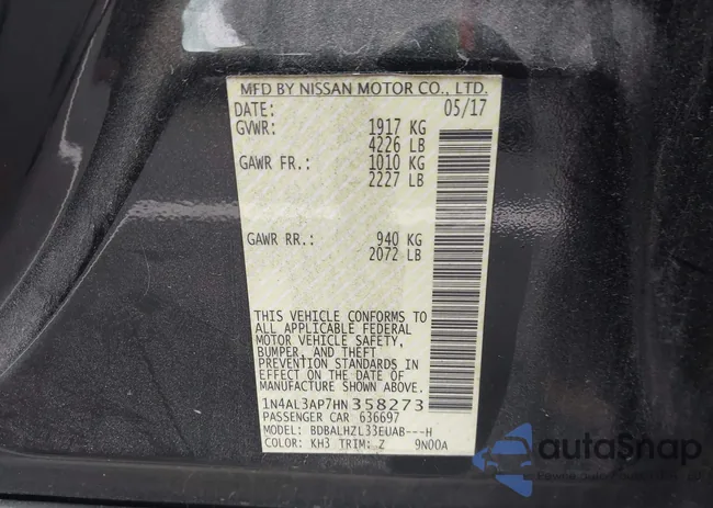 1N4AL3AP7HN358273: 43009821