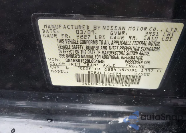 3N1AB61E29L651645: 43008947