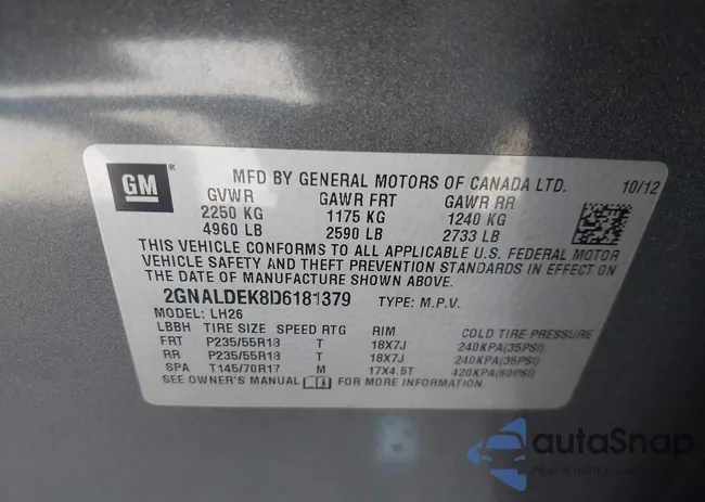 2GNALDEK8D6181379: 43009029