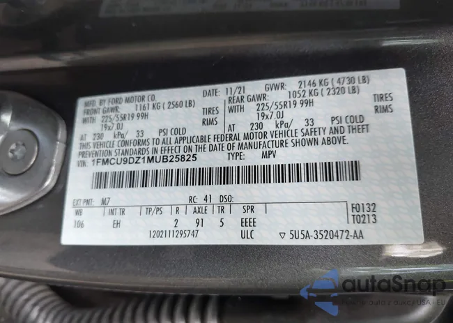 1FMCU9DZ1MUB25825: 43009089