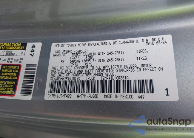 3TYJDAHN7RT010103: 43009091