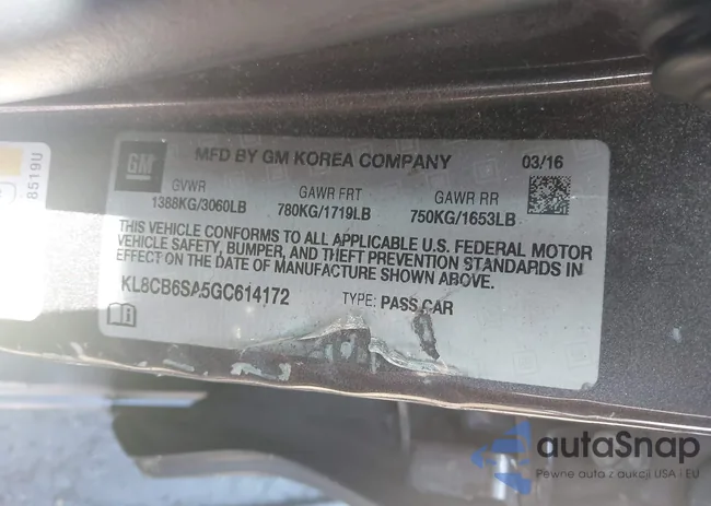 KL8CB6SA5GC614172: 43009150