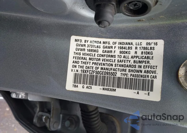 19XFC2F50GE095502: 43009285