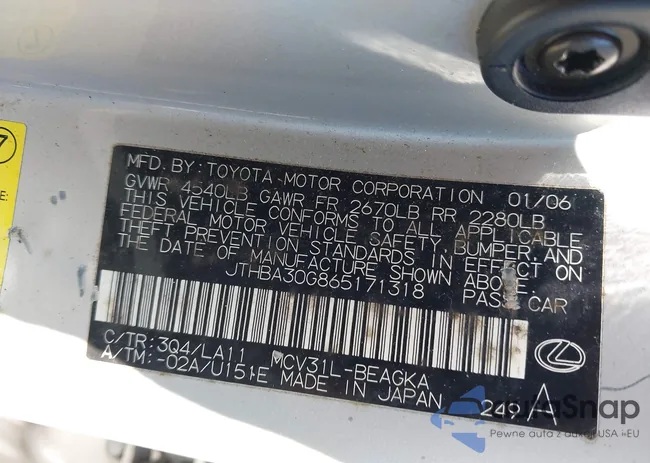 JTHBA30G865171318: 43010302