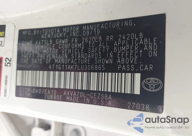 4T1G11AK7LU306865: 43010318