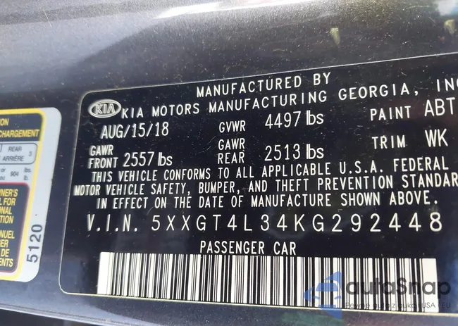 5XXGT4L34KG292448: 43010349