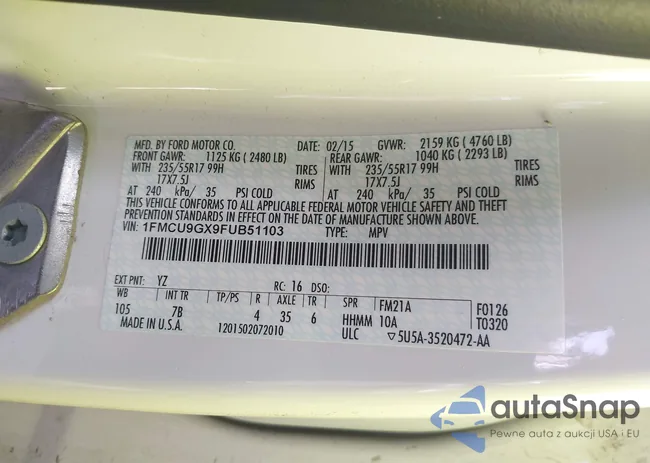 1FMCU9GX9FUB51103: 43010486