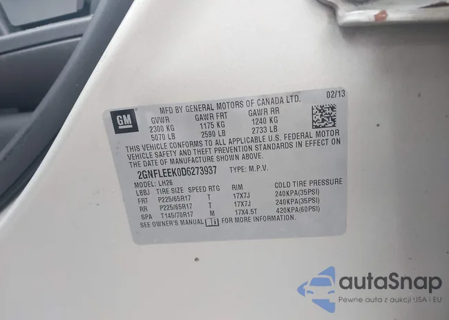 2GNFLEEK0D6273937: 43010609