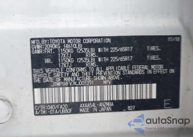 JTMP1RFV7KJ001291: 43010654