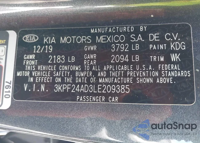 3KPF24AD3LE209385: 43010663