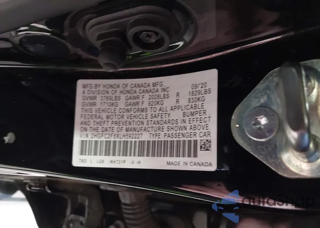 2HGFC2F8XLH592227: 43010813