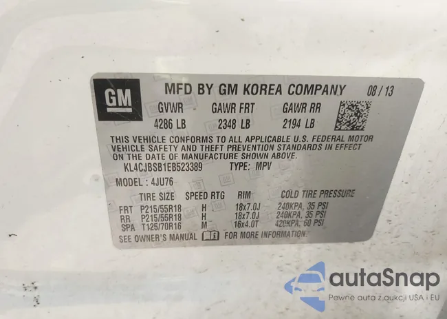 KL4CJBSB1EB523389: 43009982