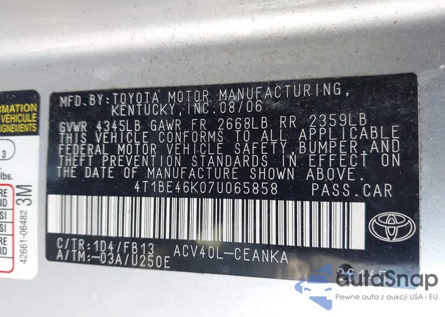 4T1BE46K07U065858: 43010006