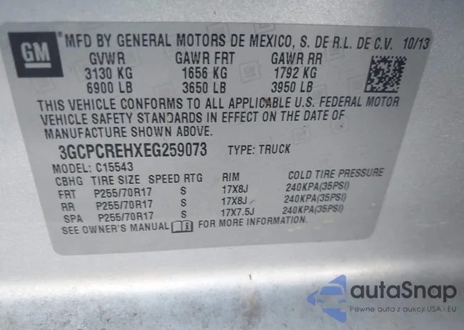 3GCPCREHXEG259073: 43010013