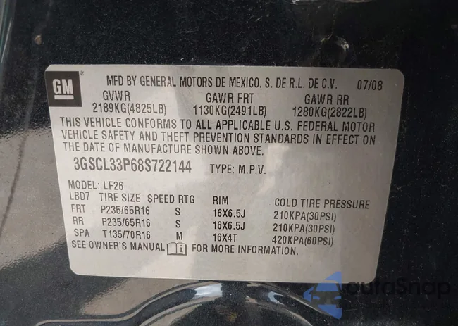 3GSCL33P68S722144: 43010144