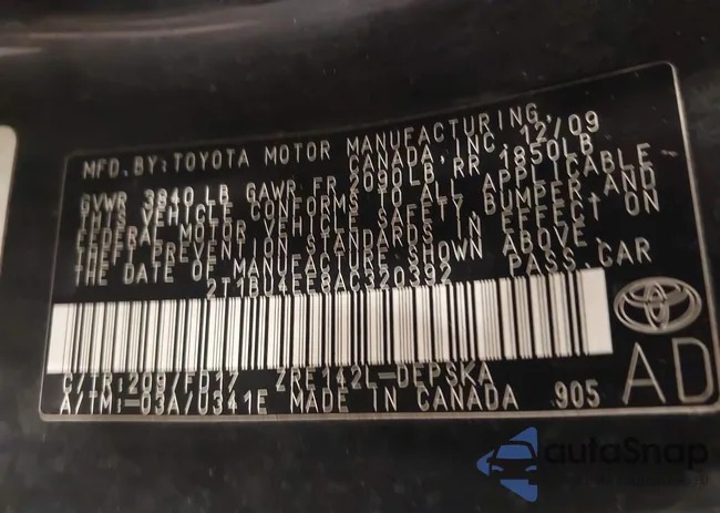 2T1BU4EE8AC320392: 43010163