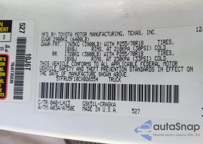 5TFRU5F10CX026554: 43010233