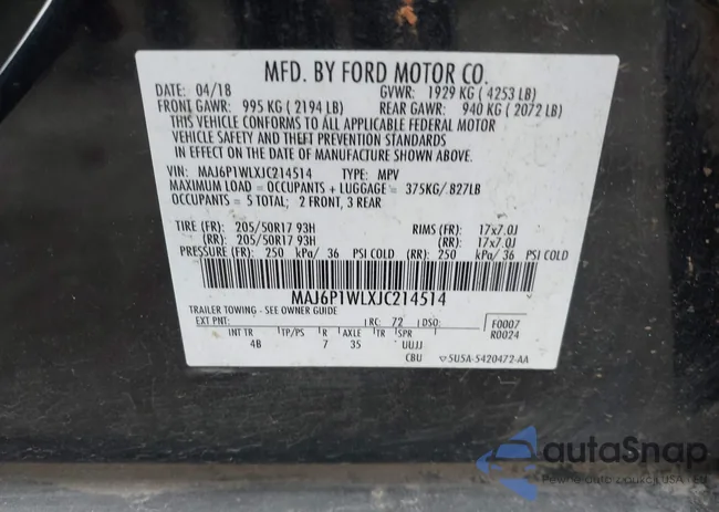 MAJ6P1WLXJC214514: 43011353