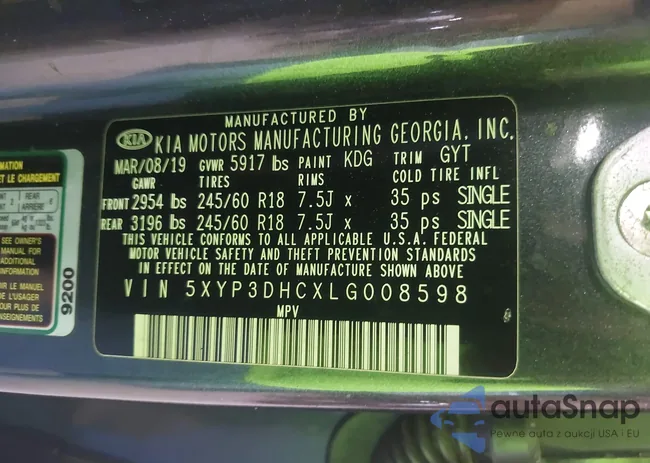 5XYP3DHCXLG008598: 43011412