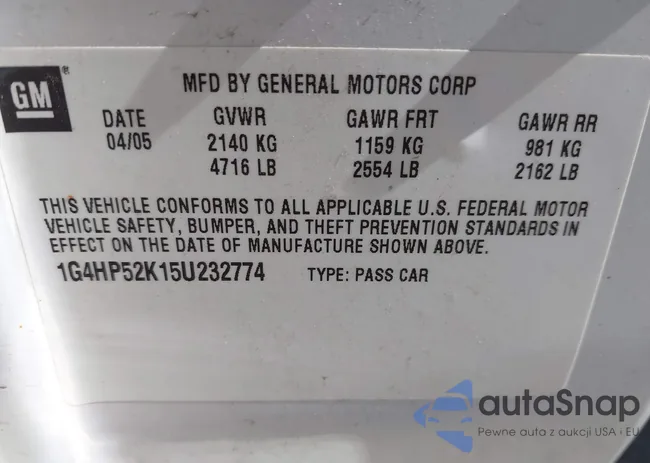 1G4HP52K15U232774: 43011501