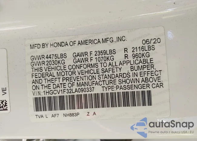 1HGCV1F32LA090337: 43011507