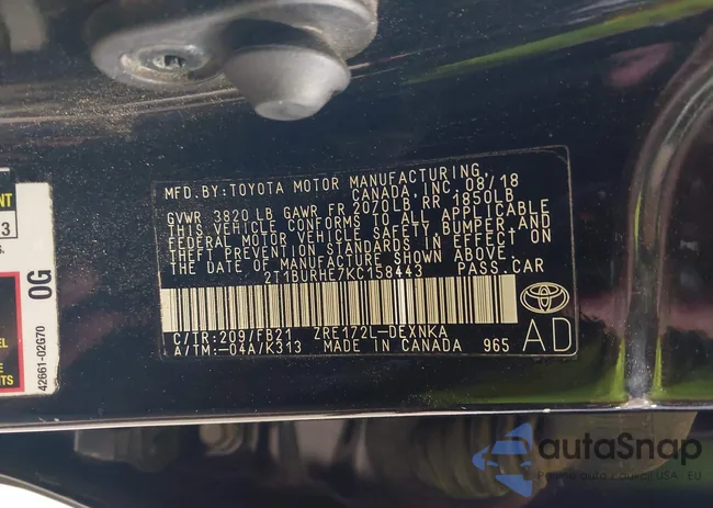 2T1BURHE7KC158443: 43011582