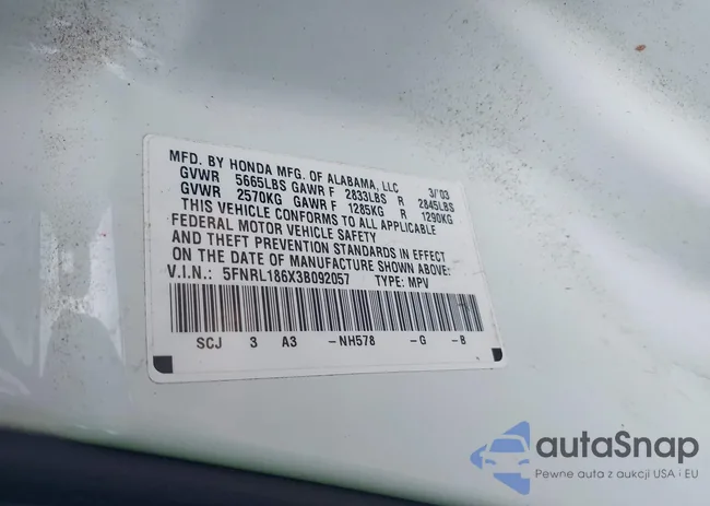 5FNRL186X3B092057: 43011597