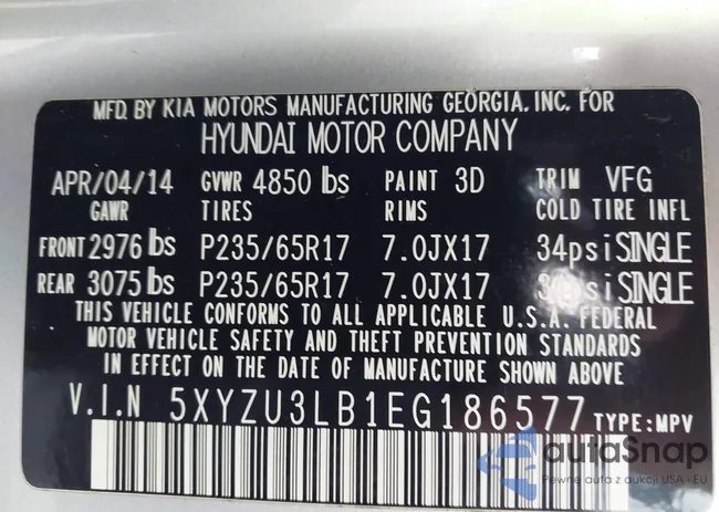 5XYZU3LB1EG186577: 43011637