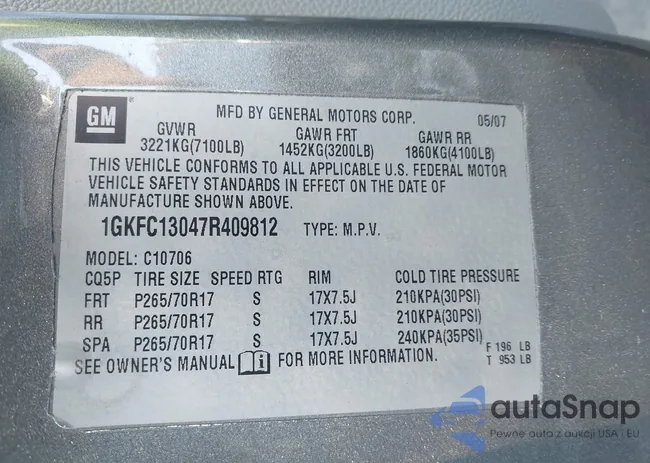 1GKFC13047R409812: 43011685