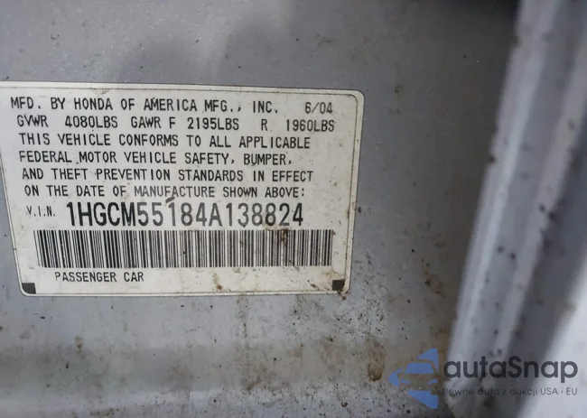 1HGCM55184A138824: 43011734