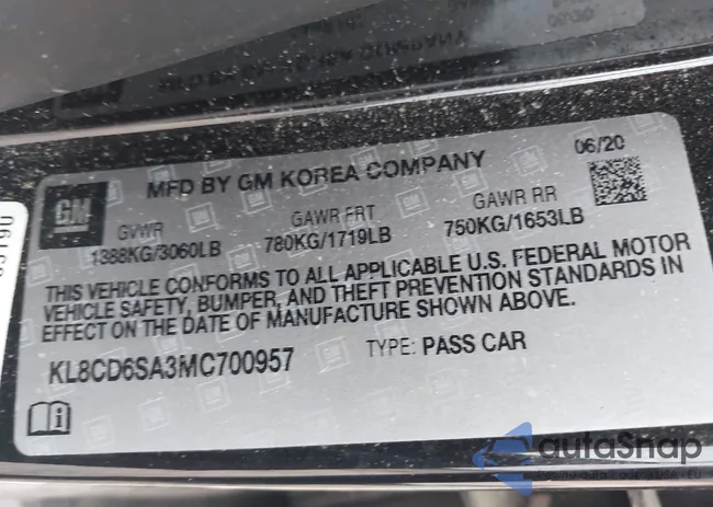 KL8CD6SA3MC700957: 43011758