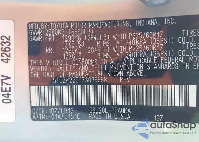 5TDZK22C17S096698: 43011813