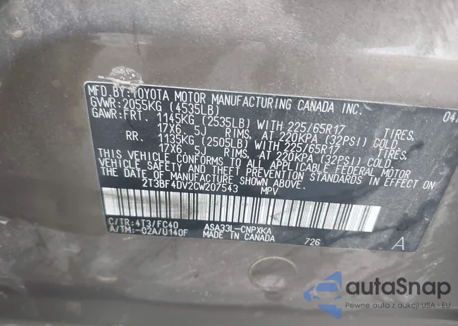 2T3BF4DV2CW207543: 43011860