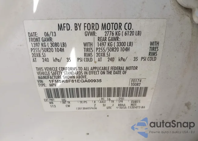 1FM5K8F81EGA00935: 43010958