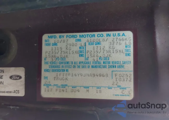 1FTEF14Y9JNA34968: 43011121