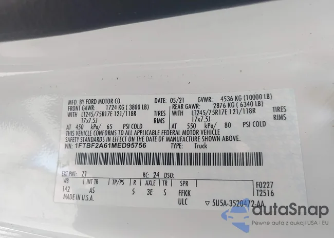 1FTBF2A61MED95756: 43011238