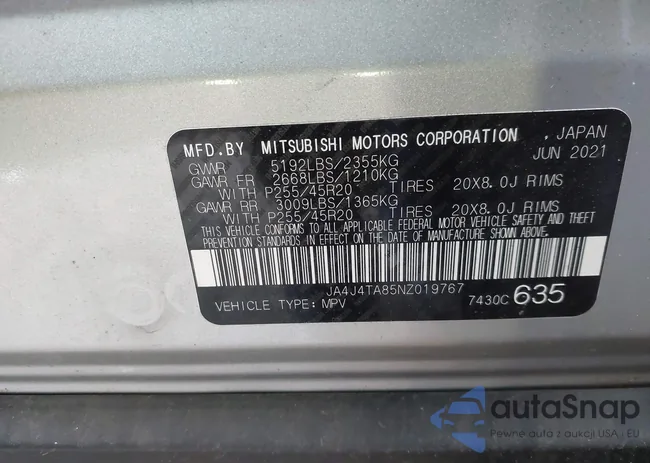 JA4J4TA85NZ019767: 43011284