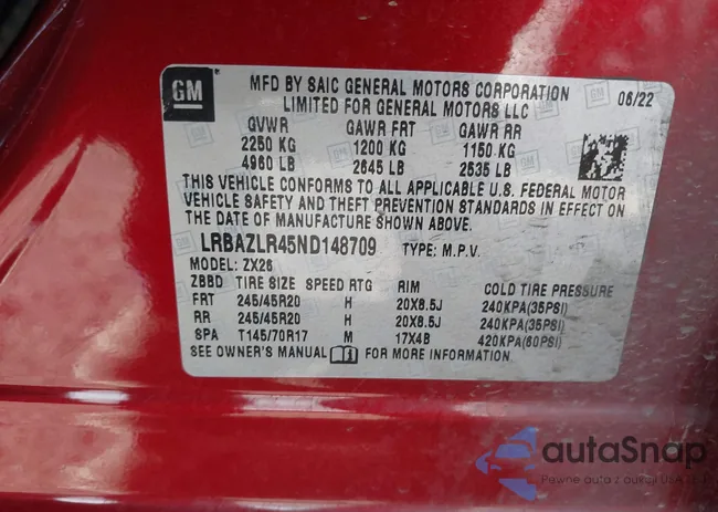 LRBAZLR45ND148709: 43012383