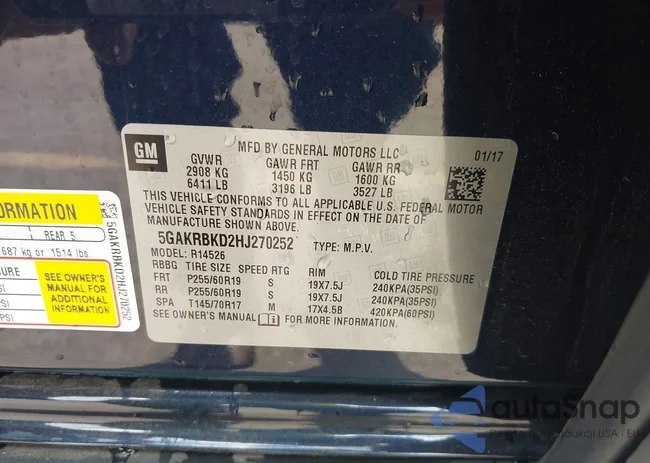 5GAKRBKD2HJ270252: 43012387