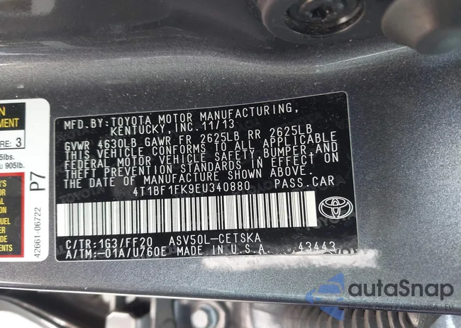 4T1BF1FK9EU340880: 43012709