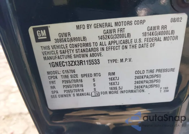 1GNEC13ZX3R115533: 43012777