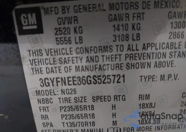 3GYFNEE36GS525721: 43012778