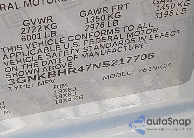 3GNKBHR47NS217706: 43012835