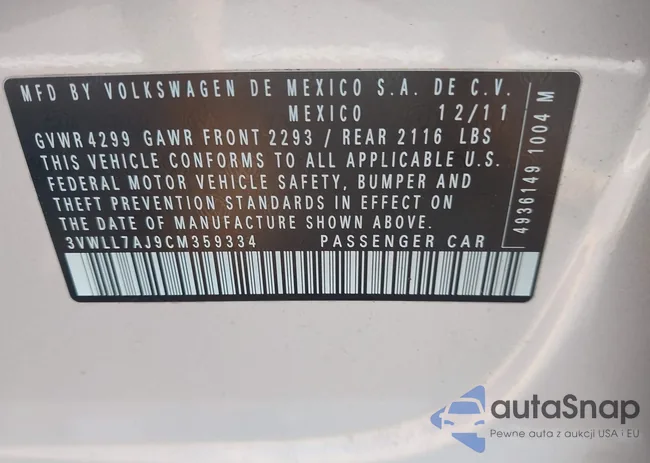 3VWLL7AJ9CM359334: 43012107