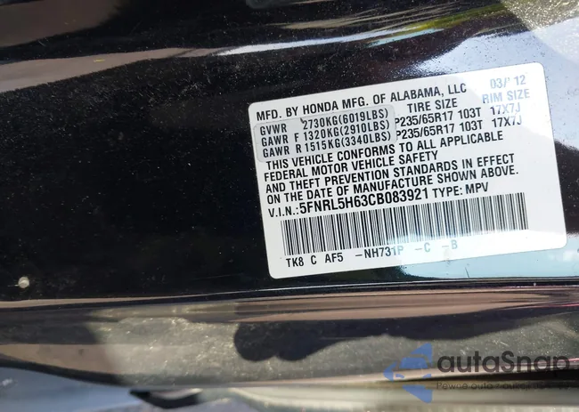 5FNRL5H63CB083921: 43012144