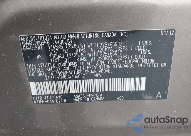 2T3ZF4DV6CW106617: 43012182