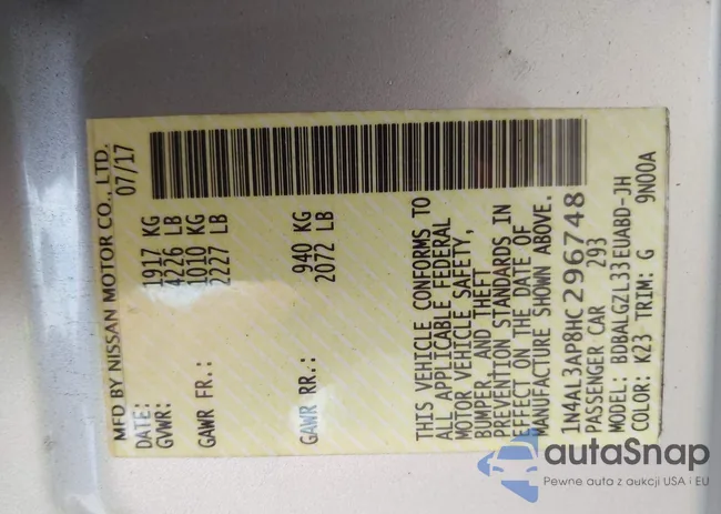 1N4AL3AP8HC296748: 43012193