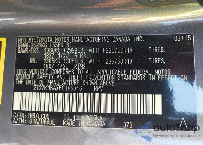 2T2ZK1BAXFC186346: 43012232