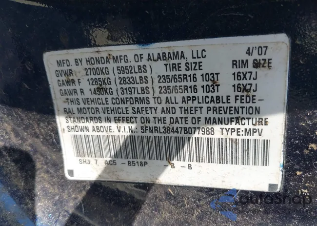 5FNRL38447B077988: 43013500