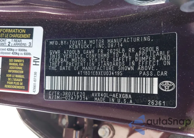 4T1BD1EBXEU034195: 43013575